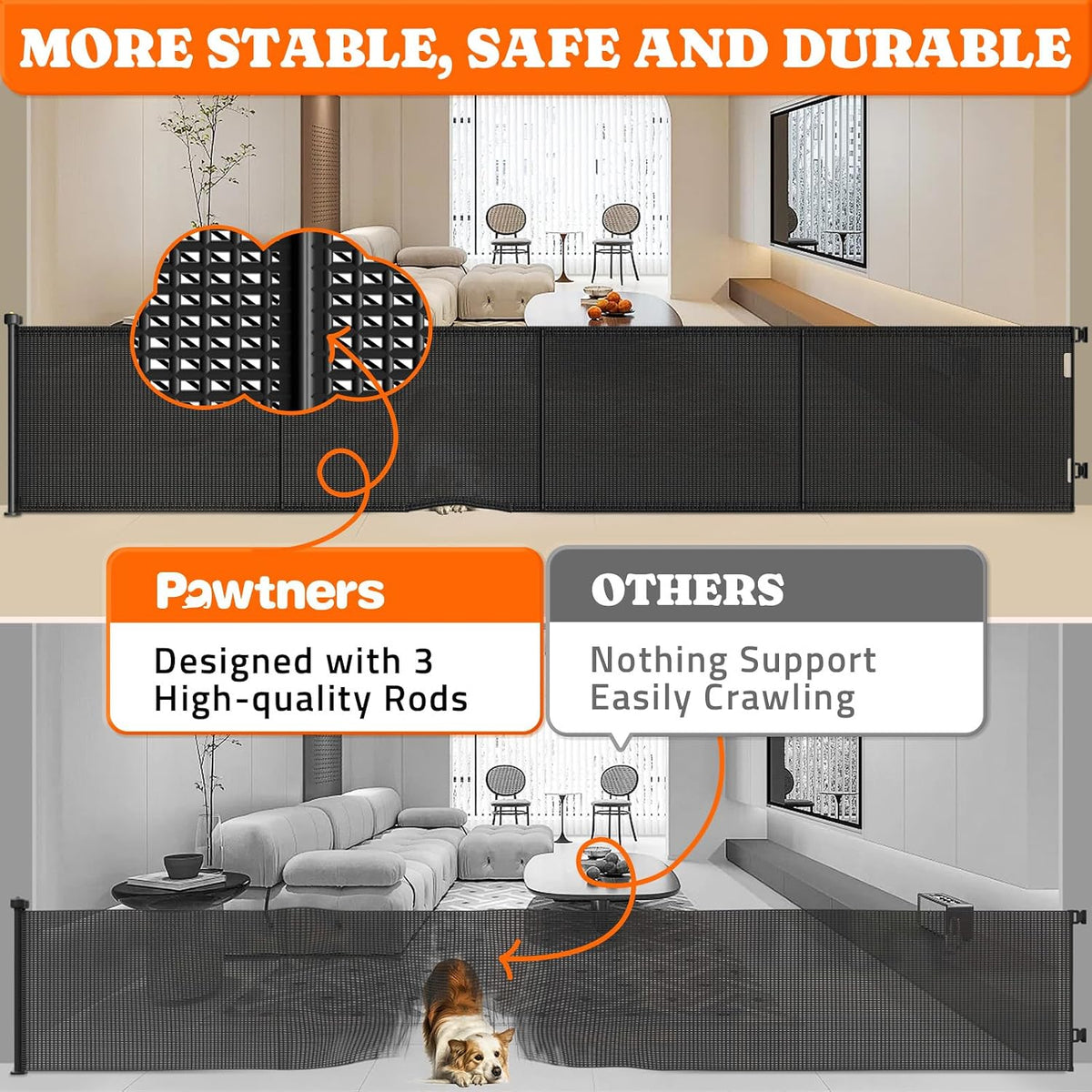 Retractable Baby Gates Extra Wide, 41" Tall Extends up to 71" Wide