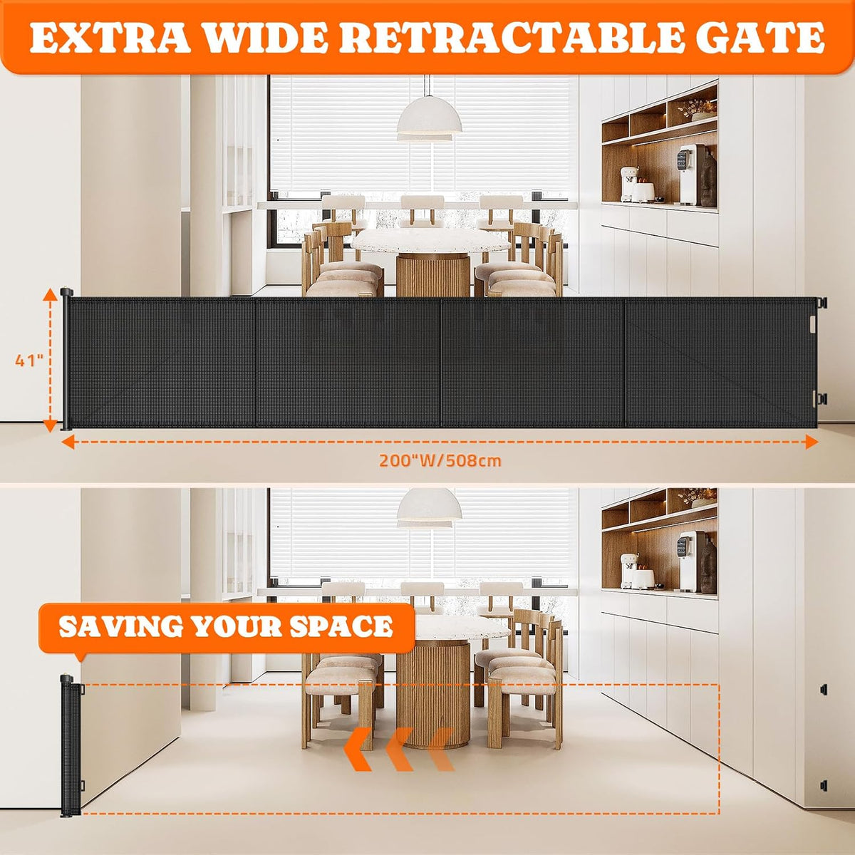 Retractable Baby Gates Extra Wide, 41" Tall Extends up to 71" Wide