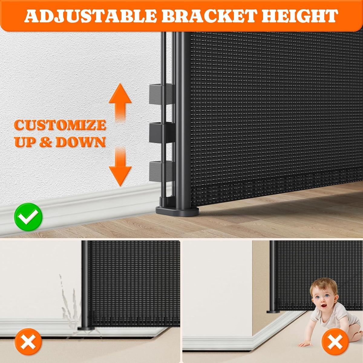 Retractable Baby Gates Extra Wide, 41" Tall Extends up to 71" Wide