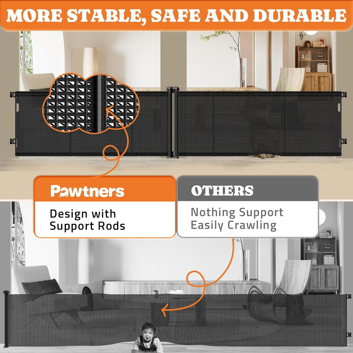 Retractable Baby Gates Extra Wide, 41" Tall Extends up to 71" Wide