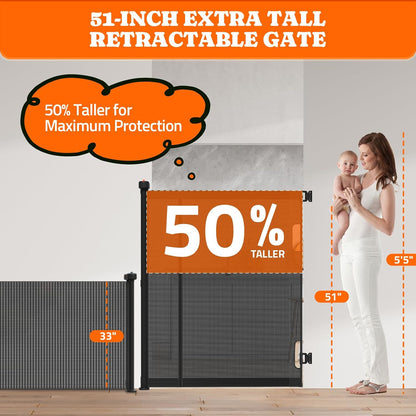 Retractable Baby Gates Extra Wide, 41" Tall Extends up to 71" Wide