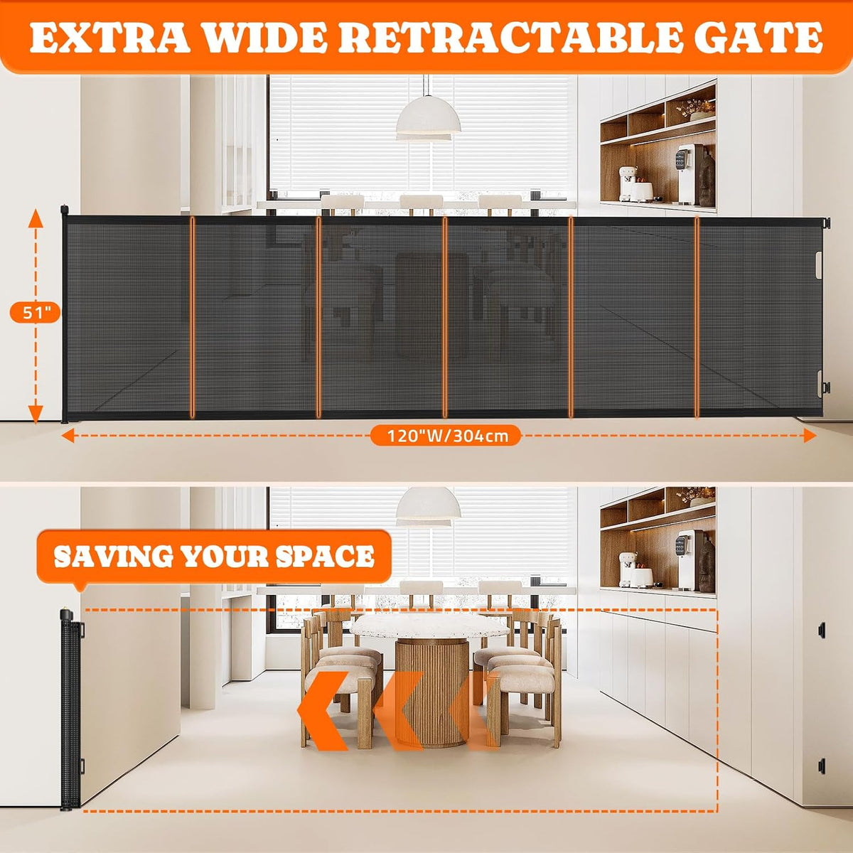 Retractable Baby Gates Extra Wide, 41" Tall Extends up to 71" Wide