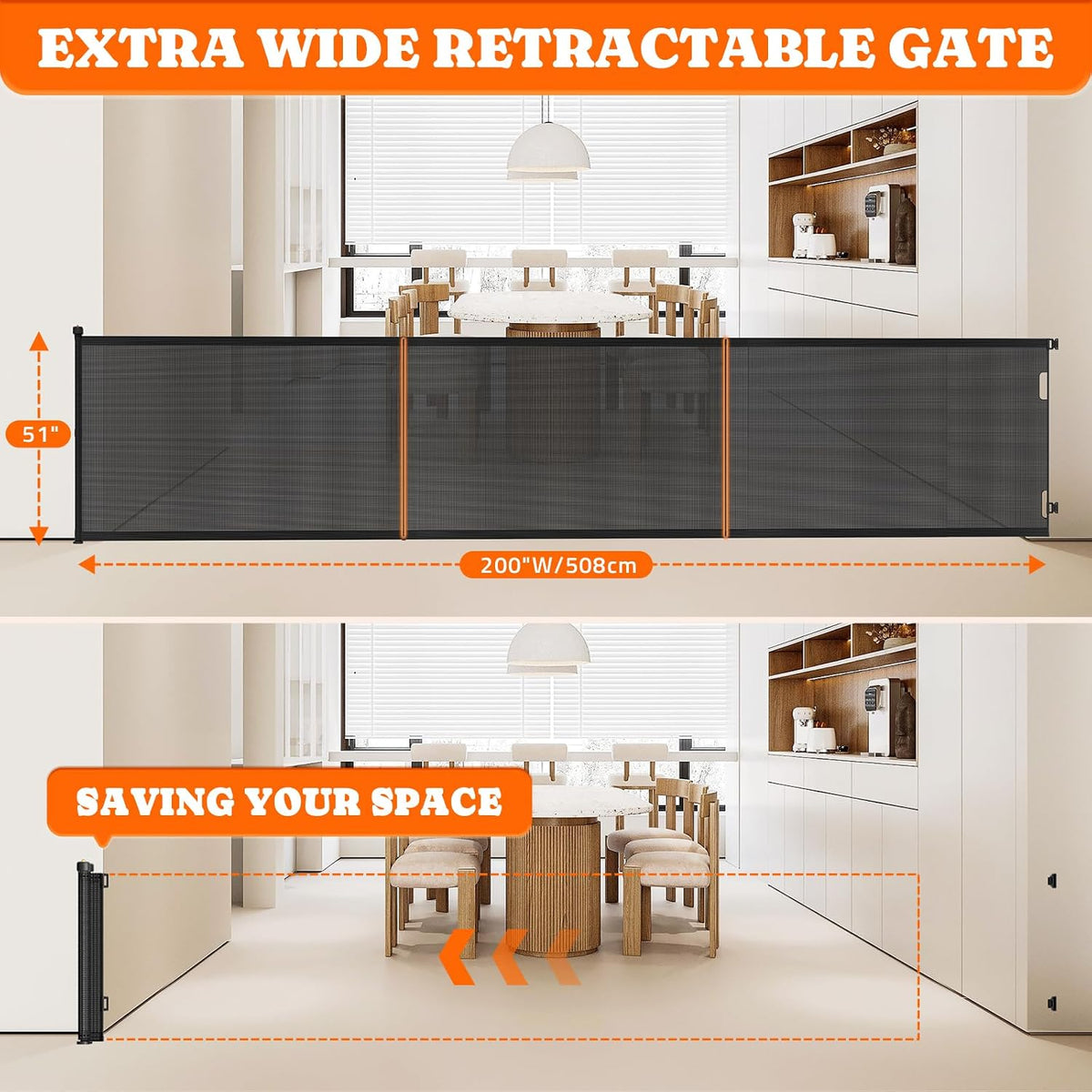 Retractable Baby Gates Extra Wide, 41" Tall Extends up to 71" Wide
