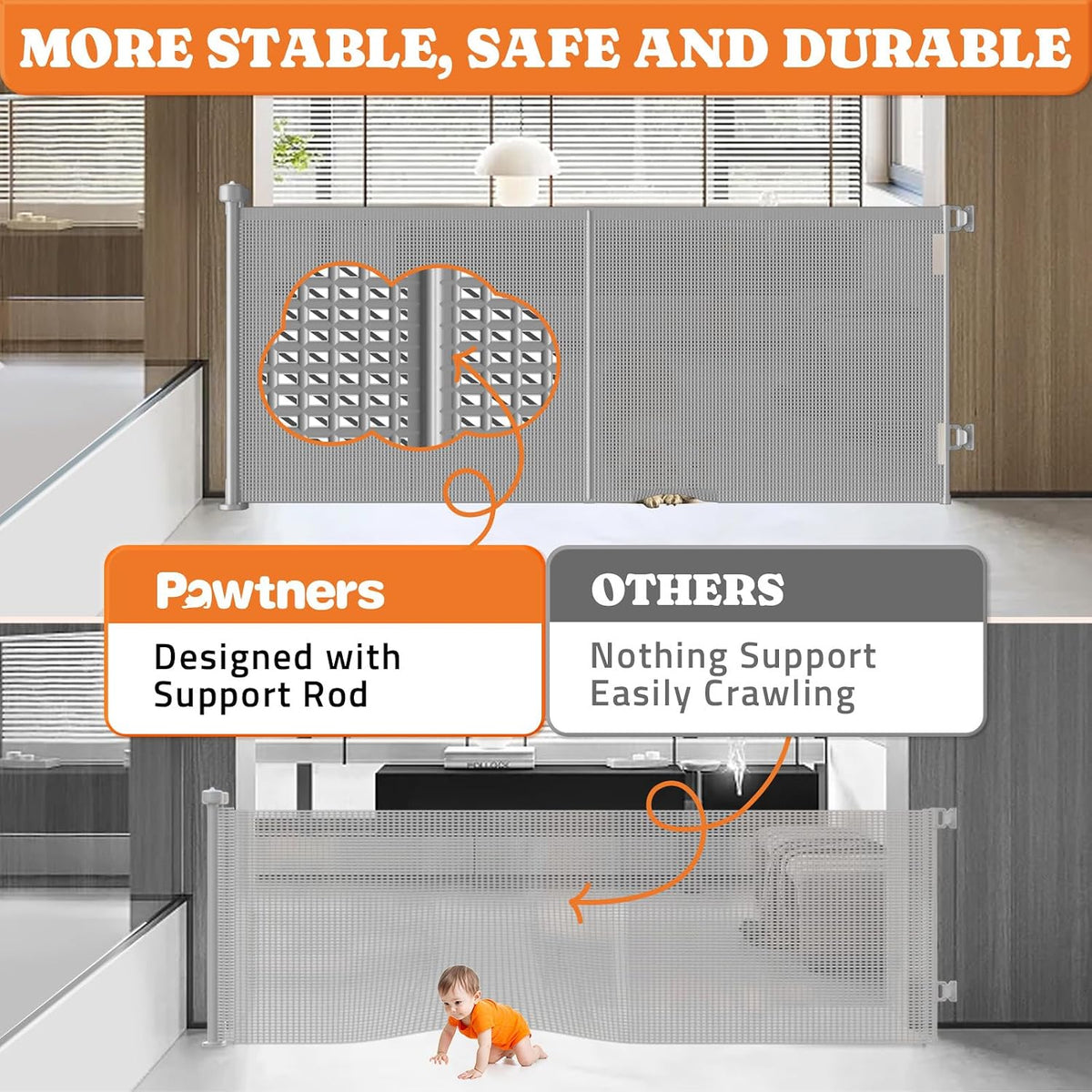 Retractable Baby Gates Extra Wide, 41" Tall Extends up to 71" Wide