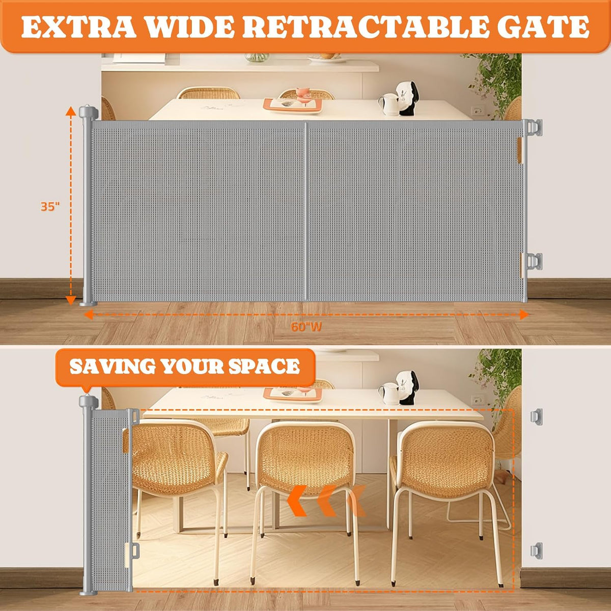 Retractable Baby Gates Extra Wide, 41" Tall Extends up to 71" Wide