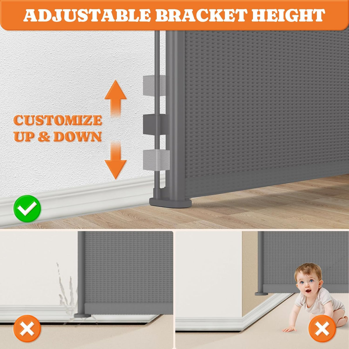 Retractable Baby Gates Extra Wide, 41" Tall Extends up to 71" Wide