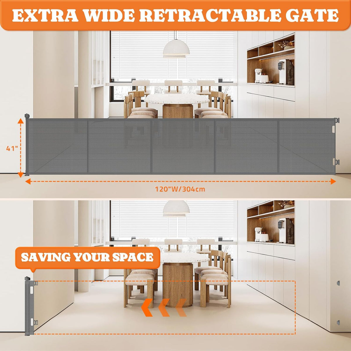 Retractable Baby Gates Extra Wide, 41" Tall Extends up to 71" Wide