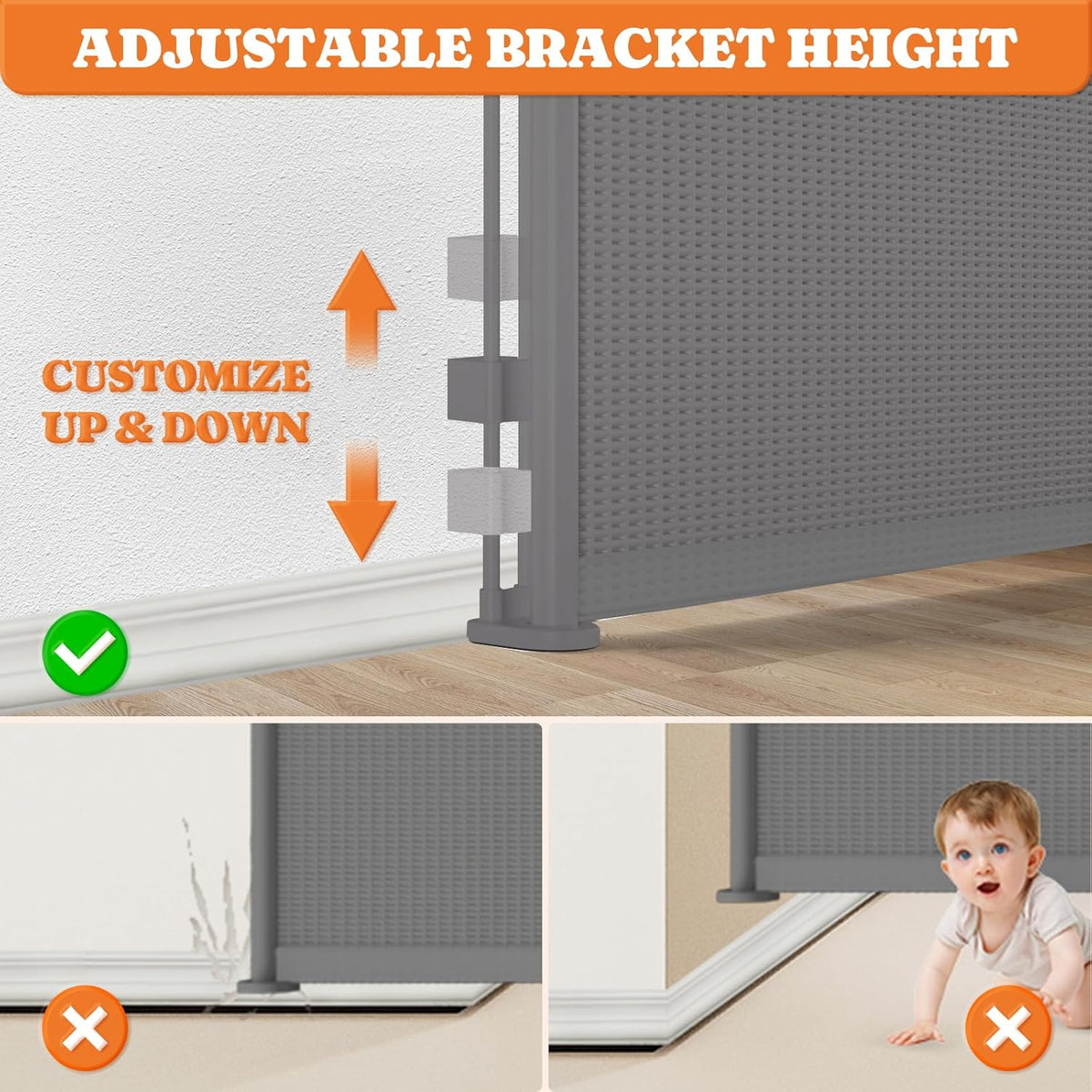 Retractable Baby Gates Extra Wide, 41" Tall Extends up to 71" Wide