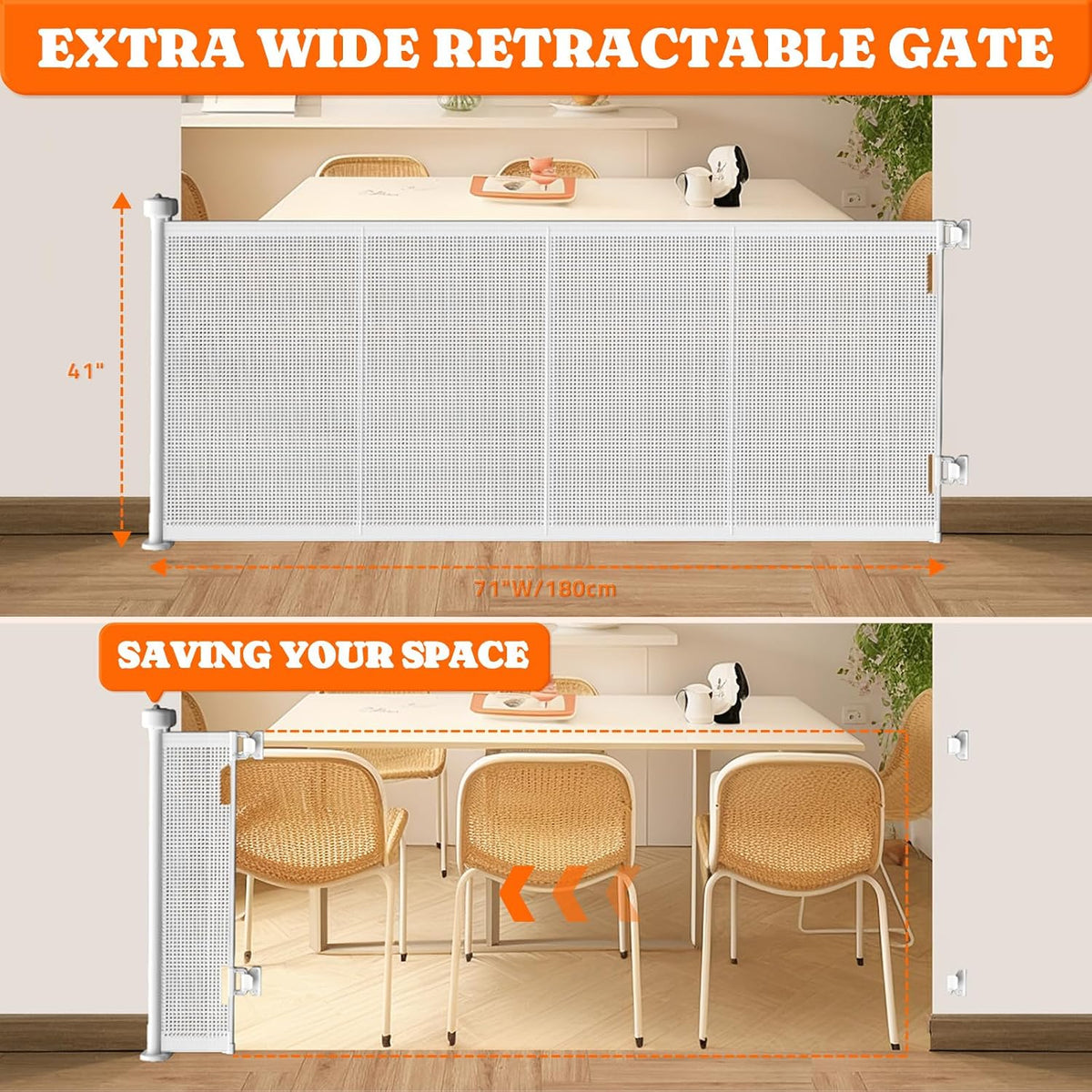 Retractable Baby Gates Extra Wide, 41" Tall Extends up to 71" Wide