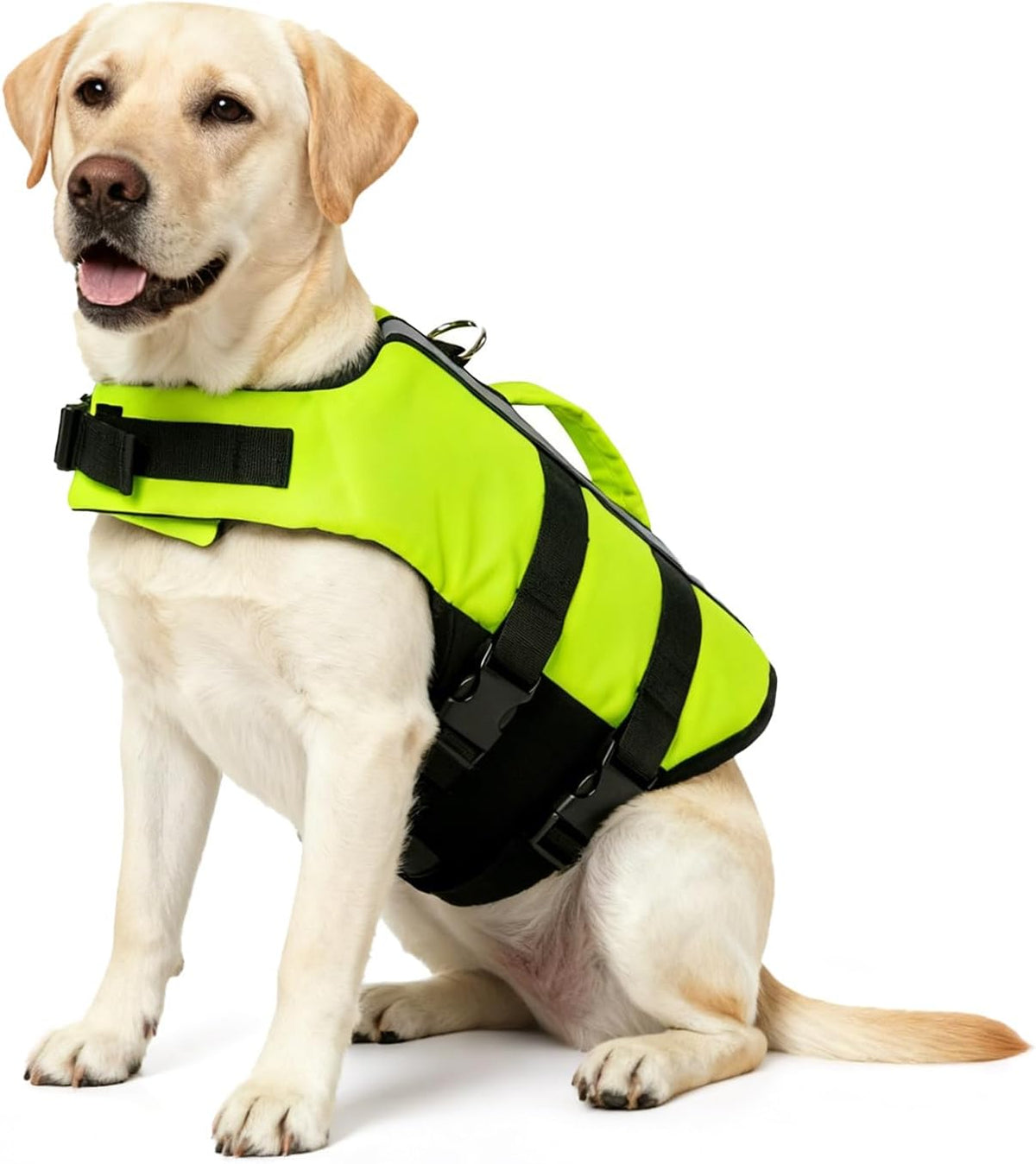 Neon Green Dog Life Jacket for Large Breed with Rescue Handle, High Visibility & Adjustable Pet Life Vest, Safety Buoyancy Vest for Swimming, Boating, Kayaking & Water Sports, L