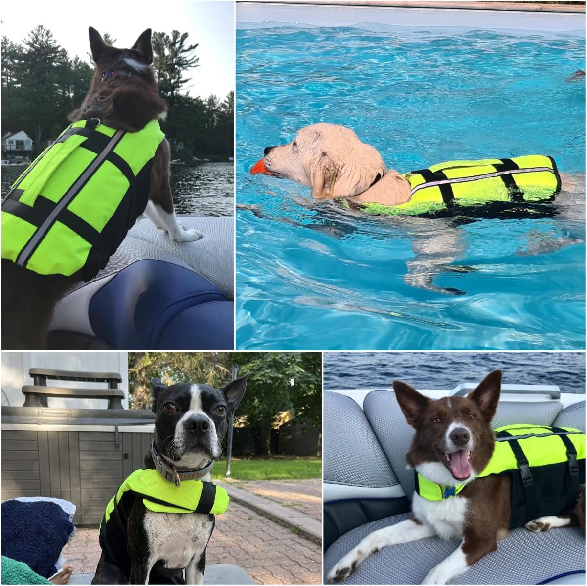 Neon Green Dog Life Jacket for Large Breed with Rescue Handle, High Visibility & Adjustable Pet Life Vest, Safety Buoyancy Vest for Swimming, Boating, Kayaking & Water Sports, L