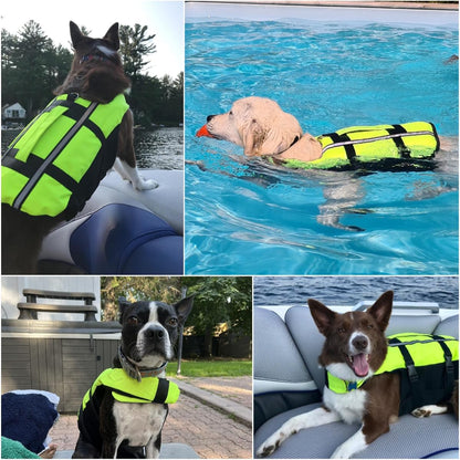 Neon Green Dog Life Jacket for Large Breed with Rescue Handle, High Visibility & Adjustable Pet Life Vest, Safety Buoyancy Vest for Swimming, Boating, Kayaking & Water Sports, L