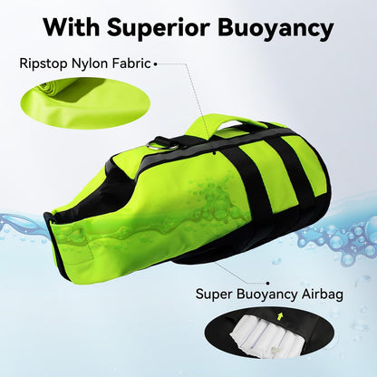 Neon Green Dog Life Jacket for Large Breed with Rescue Handle, High Visibility & Adjustable Pet Life Vest, Safety Buoyancy Vest for Swimming, Boating, Kayaking & Water Sports, L