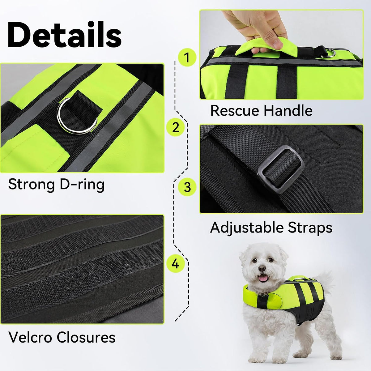 Neon Green Dog Life Jacket for Large Breed with Rescue Handle, High Visibility & Adjustable Pet Life Vest, Safety Buoyancy Vest for Swimming, Boating, Kayaking & Water Sports, L