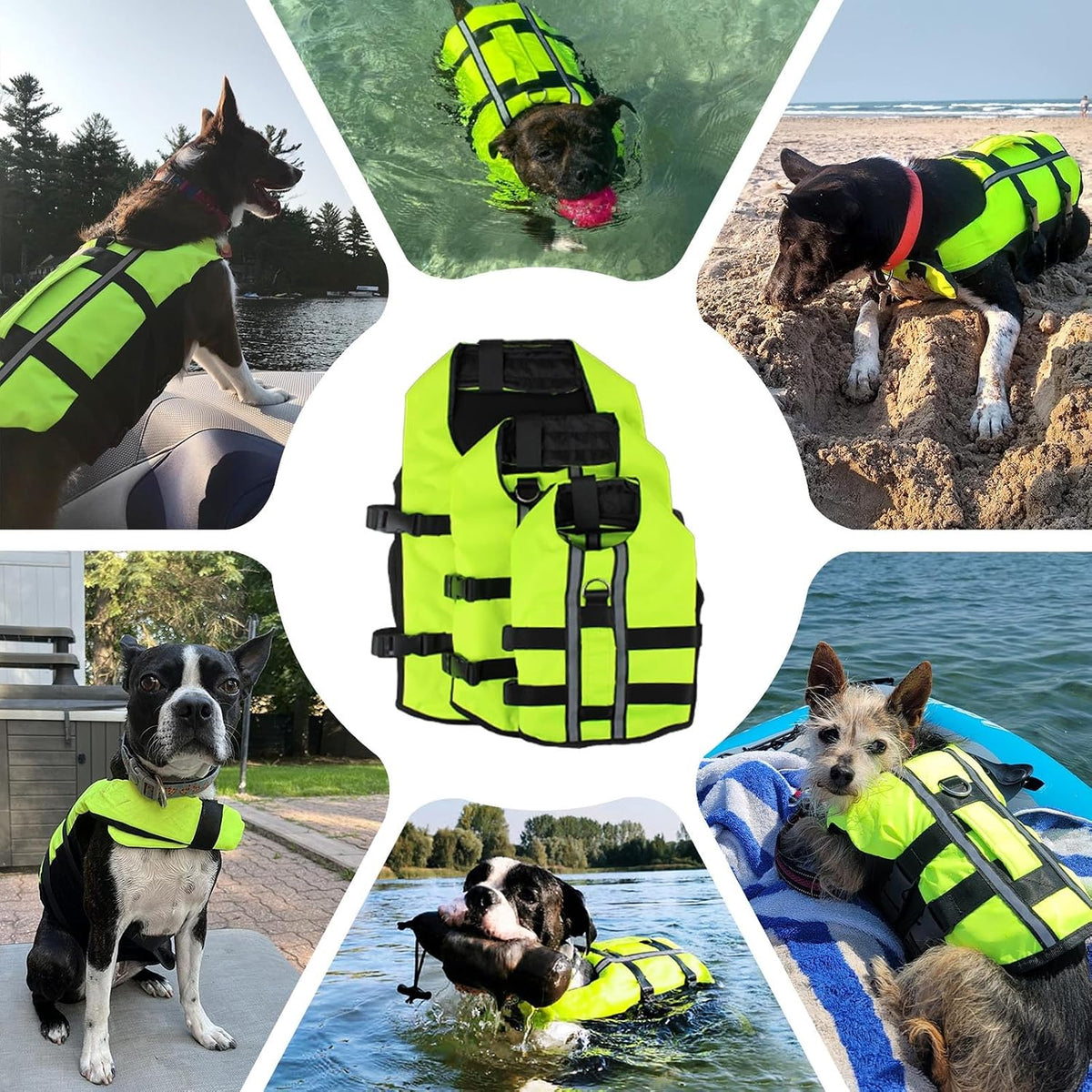 Neon Green Dog Life Jacket for Large Breed with Rescue Handle, High Visibility & Adjustable Pet Life Vest, Safety Buoyancy Vest for Swimming, Boating, Kayaking & Water Sports, L