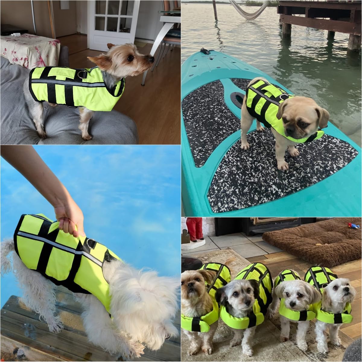 Neon Green Dog Life Jacket for Large Breed with Rescue Handle, High Visibility & Adjustable Pet Life Vest, Safety Buoyancy Vest for Swimming, Boating, Kayaking & Water Sports, L