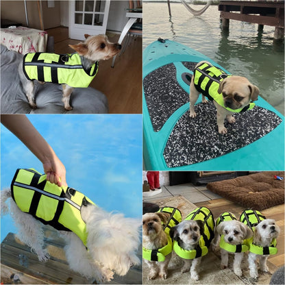 Neon Green Dog Life Jacket for Large Breed with Rescue Handle, High Visibility & Adjustable Pet Life Vest, Safety Buoyancy Vest for Swimming, Boating, Kayaking & Water Sports, L