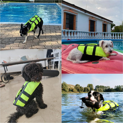 Neon Green Dog Life Jacket for Large Breed with Rescue Handle, High Visibility & Adjustable Pet Life Vest, Safety Buoyancy Vest for Swimming, Boating, Kayaking & Water Sports, L
