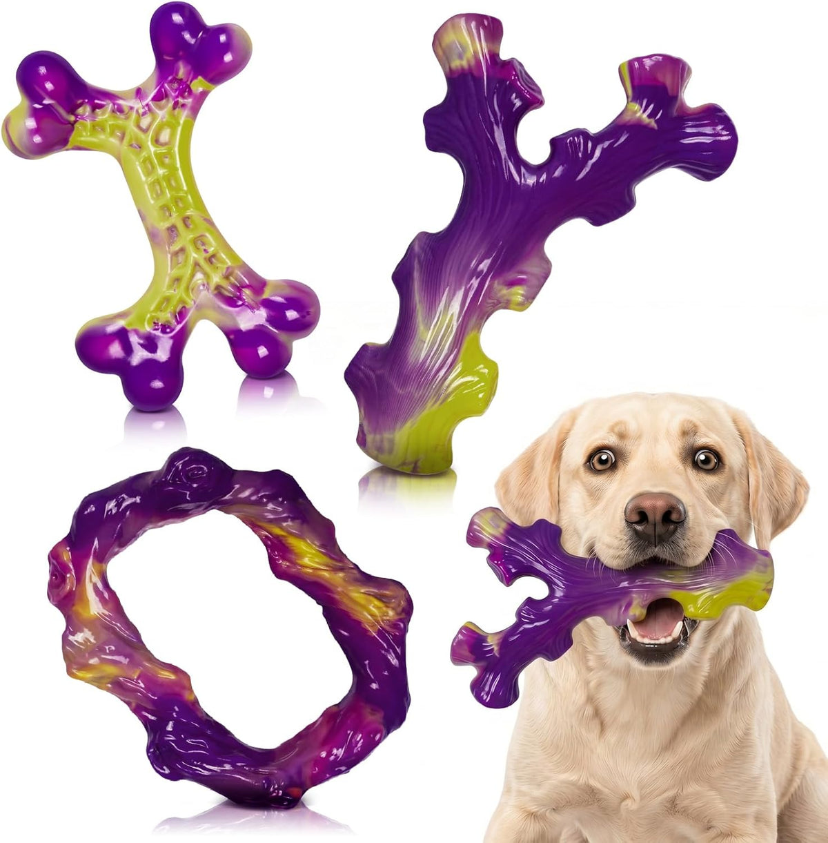 Tough Dog Toys for Aggressive Chewers 3 Pack, Indestructible Dog Toys for Large Dogs, Dog Chew Toys, Aggressive Chew Toys to Keep Them Busy, Dog Toy for 30-75lbs Medium/Large Breeds