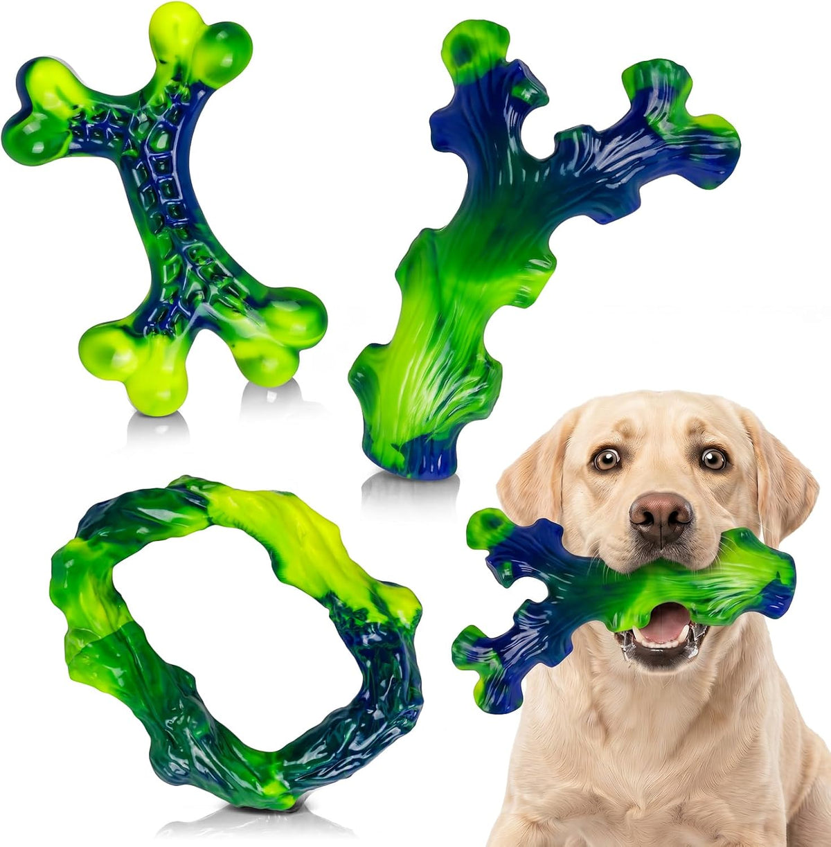 Tough Dog Toys for Aggressive Chewers 3 Pack, Indestructible Dog Toys for Large Dogs, Dog Chew Toys, Aggressive Chew Toys to Keep Them Busy, Dog Toy for 30-75lbs Medium/Large Breeds