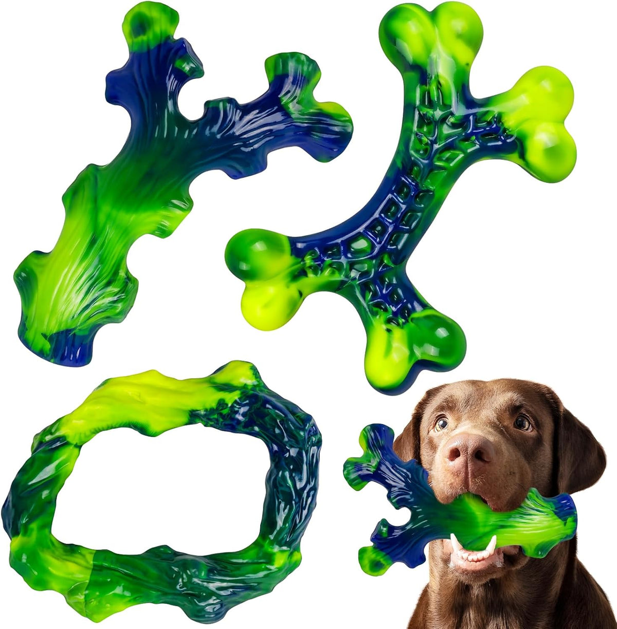 Tough Dog Toys for Aggressive Chewers 3 Pack, Indestructible Dog Toys for Large Dogs, Dog Chew Toys, Aggressive Chew Toys to Keep Them Busy, Dog Toy for 30-75lbs Medium/Large Breeds