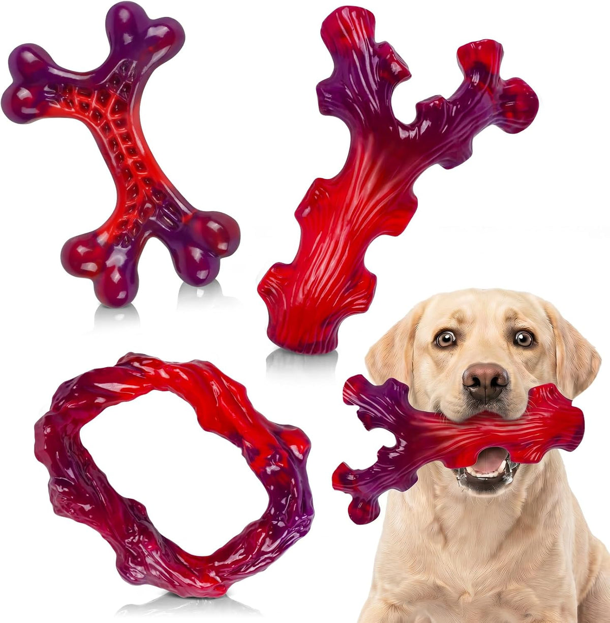 Tough Dog Toys for Aggressive Chewers 3 Pack, Indestructible Dog Toys for Large Dogs, Dog Chew Toys, Aggressive Chew Toys to Keep Them Busy, Dog Toy for 30-75lbs Medium/Large Breeds