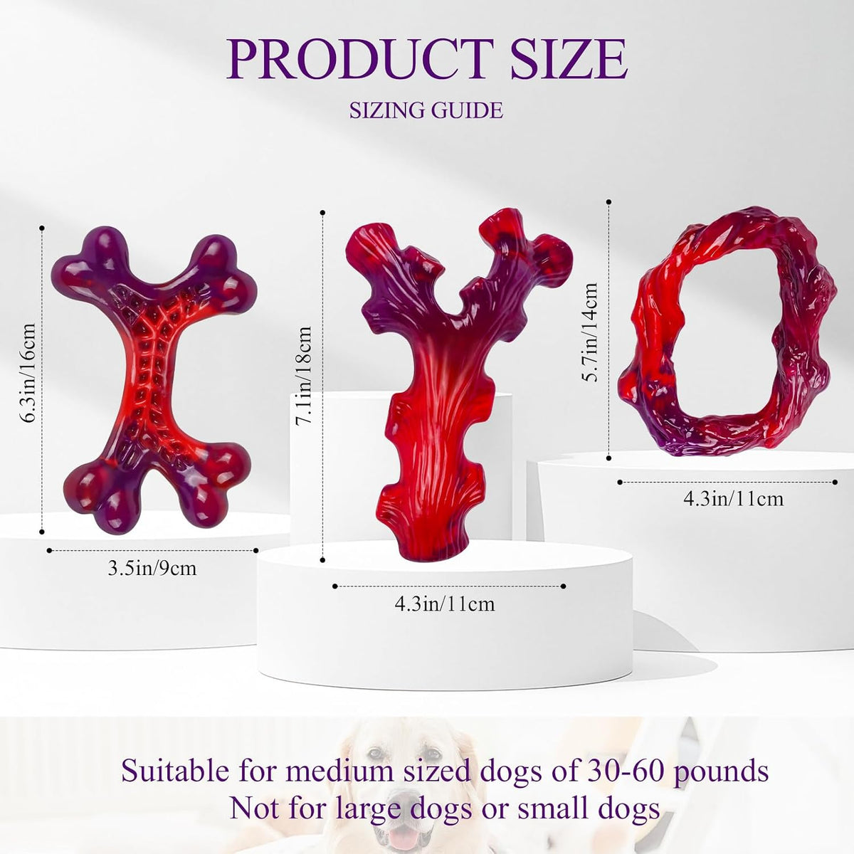 Tough Dog Toys for Aggressive Chewers 3 Pack, Indestructible Dog Toys for Large Dogs, Dog Chew Toys, Aggressive Chew Toys to Keep Them Busy, Dog Toy for 30-75lbs Medium/Large Breeds