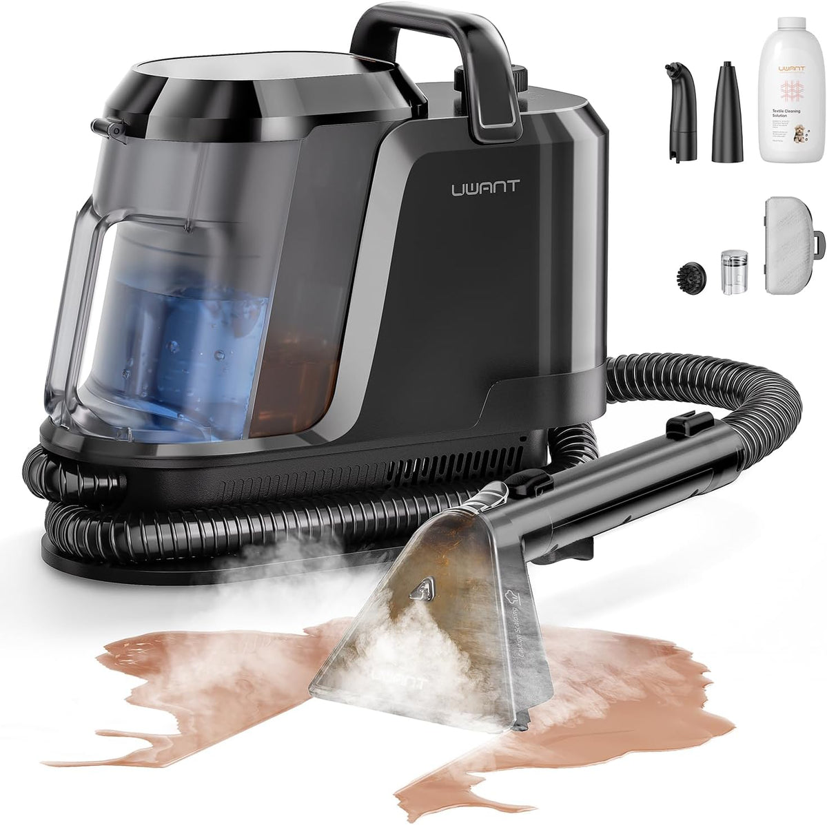 Carpet Cleaner Machine with Steam&Hot&Cold Water System 18Kpa Powerful Suction Upholstery Cleaner Machine with Textile Cleaner for Pets, Carpet Steam Cleaner with Specialty Tools for Cars