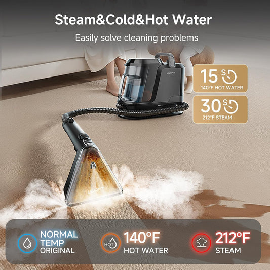 Carpet Cleaner Machine with Steam&Hot&Cold Water System 18Kpa Powerful Suction Upholstery Cleaner Machine with Textile Cleaner for Pets, Carpet Steam Cleaner with Specialty Tools for Cars
