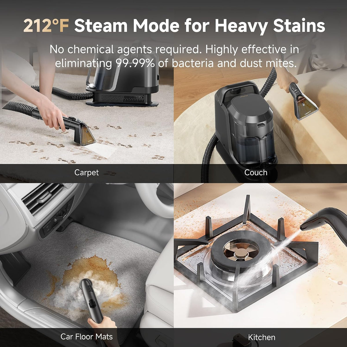 Carpet Cleaner Machine with Steam&Hot&Cold Water System 18Kpa Powerful Suction Upholstery Cleaner Machine with Textile Cleaner for Pets, Carpet Steam Cleaner with Specialty Tools for Cars