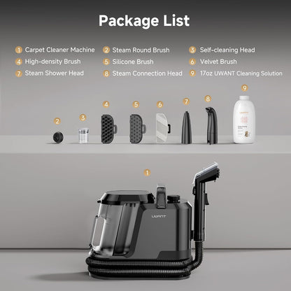Carpet Cleaner Machine with Steam&Hot&Cold Water System 18Kpa Powerful Suction Upholstery Cleaner Machine with Textile Cleaner for Pets, Carpet Steam Cleaner with Specialty Tools for Cars