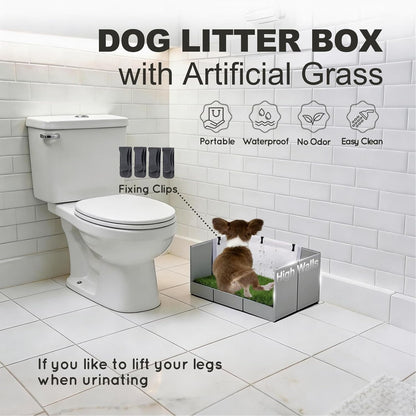 HQ4US Dog Grass Pad with Tray, Foldable Litter Box High Wall, Indoor Potty