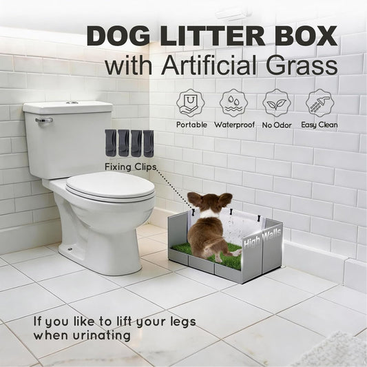 HQ4US Dog Grass Pad with Tray, Foldable Litter Box High Wall, Indoor Potty