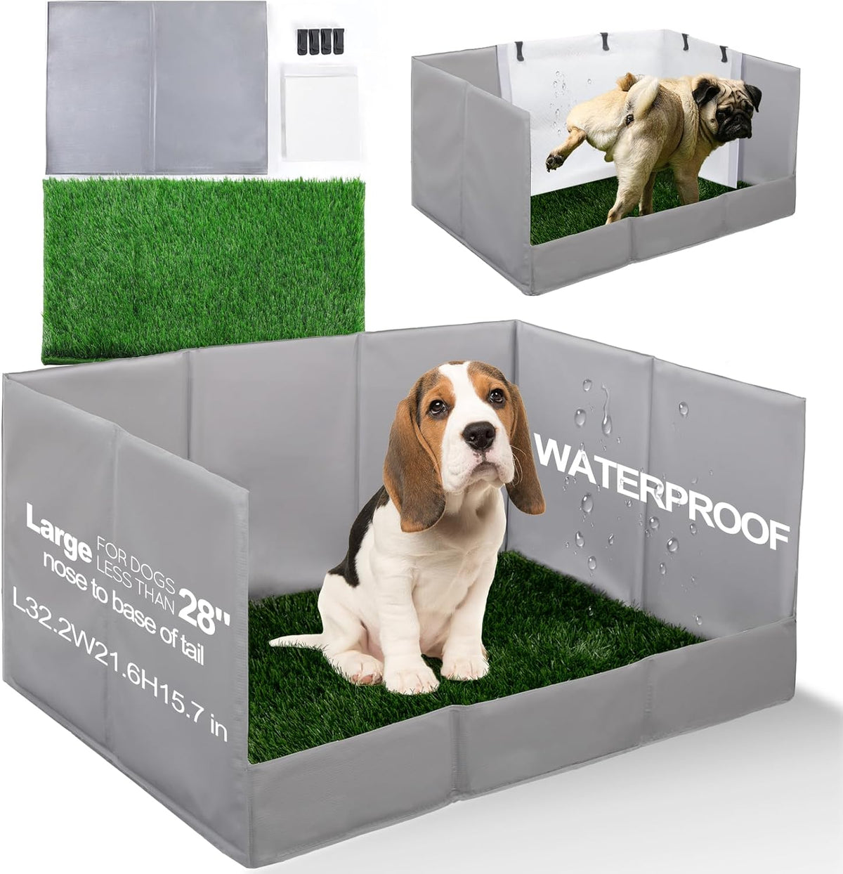 HQ4US Dog Grass Pad with Tray, Foldable Litter Box High Wall, Indoor Potty