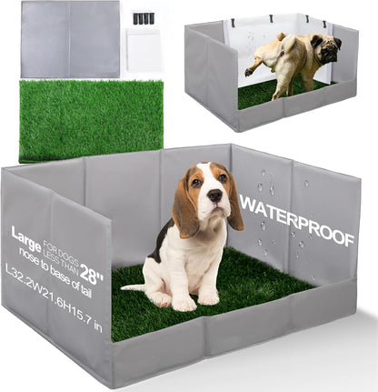 HQ4US Dog Grass Pad with Tray, Foldable Litter Box High Wall, Indoor Potty