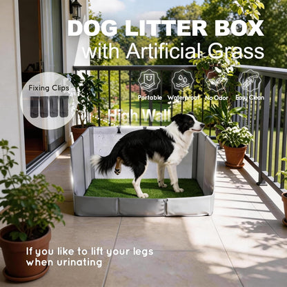 HQ4US Dog Grass Pad with Tray, Foldable Litter Box High Wall, Indoor Potty