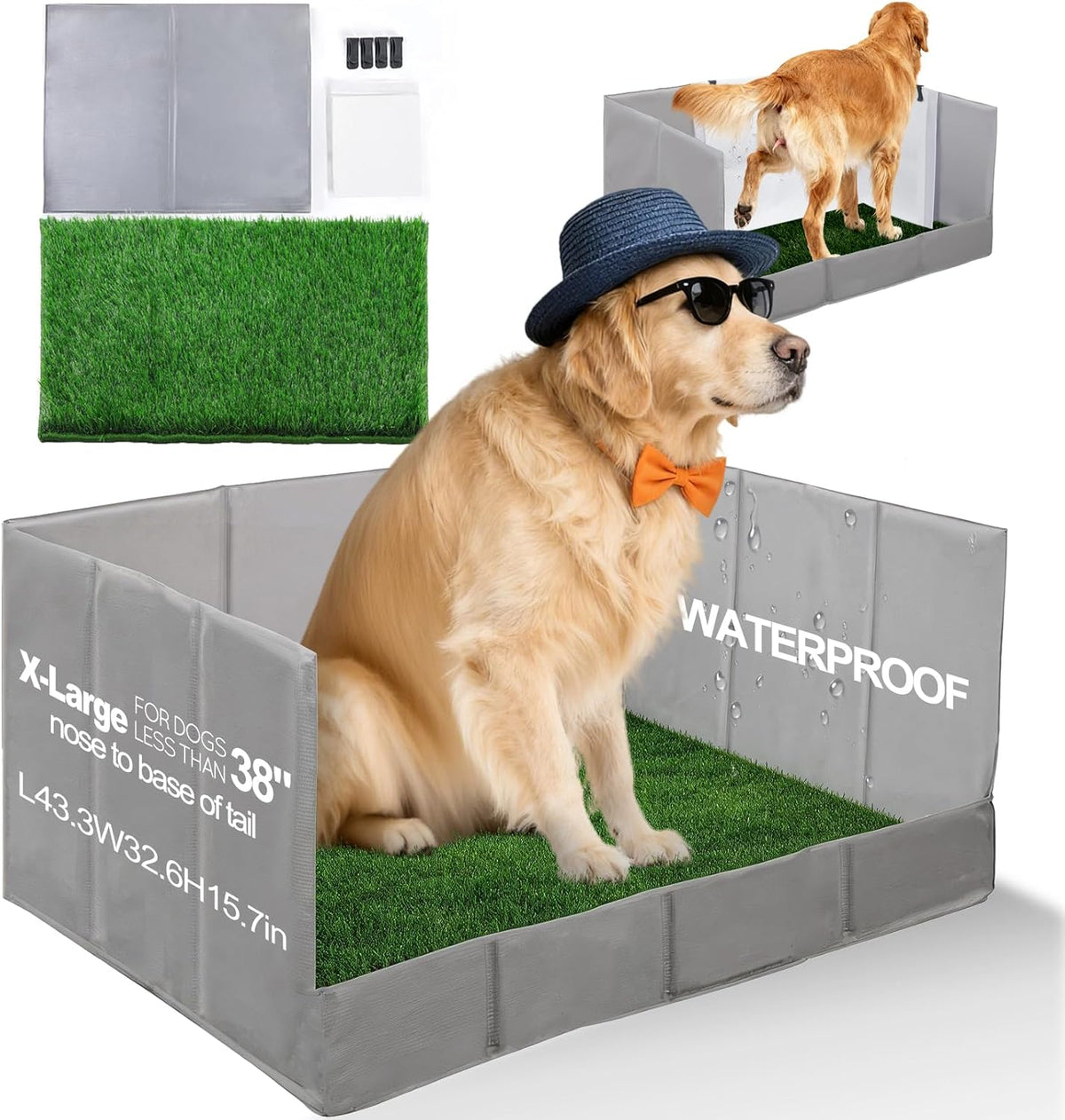 HQ4US Dog Grass Pad with Tray, Foldable Litter Box High Wall, Indoor Potty