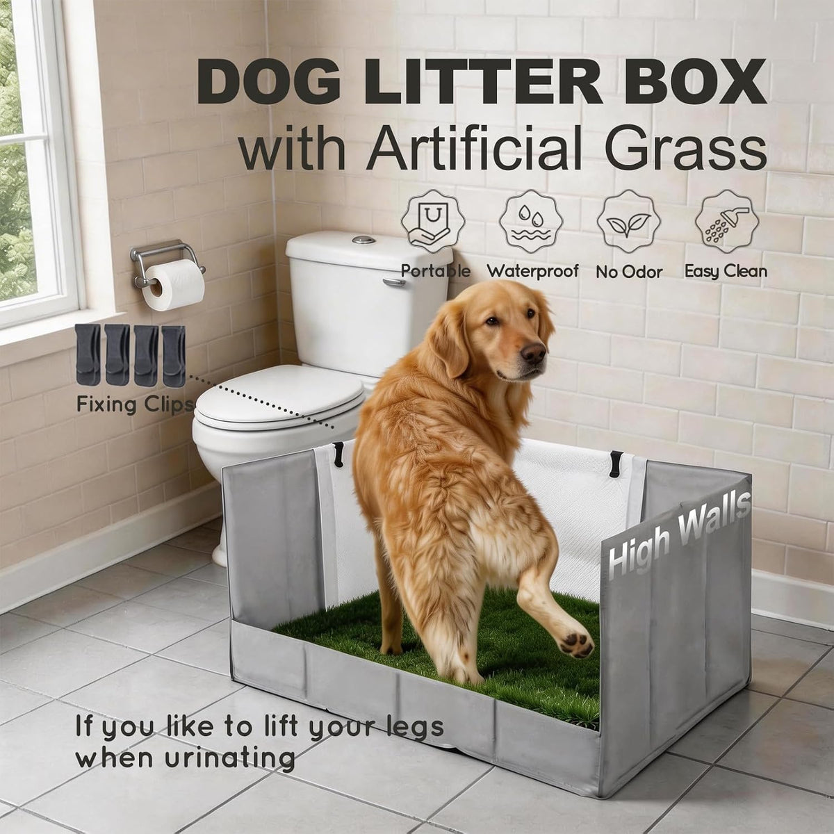 HQ4US Dog Grass Pad with Tray, Foldable Litter Box High Wall, Indoor Potty