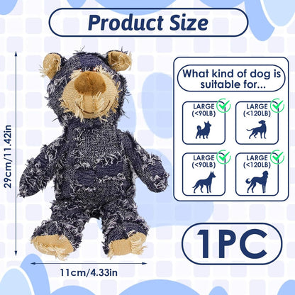 Dog Companion for Heavy Chewers- Indestructible Robust Bear Dog Toy, Resistant Squeaky Dog Toys for Heavy Chewers, Unbreakable Stuffed Plush Dog Toys for Aggressive Chewers (A-Navy)