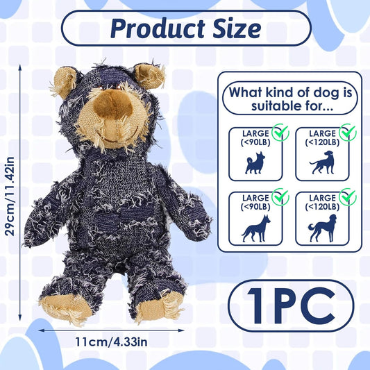 Dog Companion for Heavy Chewers- Indestructible Robust Bear Dog Toy, Resistant Squeaky Dog Toys for Heavy Chewers, Unbreakable Stuffed Plush Dog Toys for Aggressive Chewers (A-Navy)