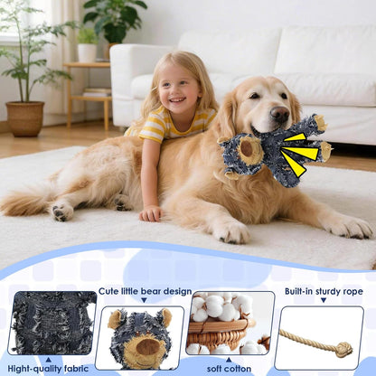 Dog Companion for Heavy Chewers- Indestructible Robust Bear Dog Toy, Resistant Squeaky Dog Toys for Heavy Chewers, Unbreakable Stuffed Plush Dog Toys for Aggressive Chewers (A-Navy)