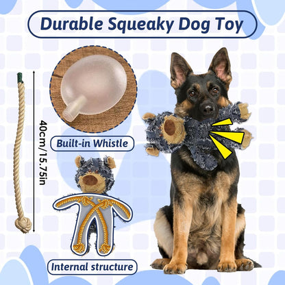Dog Companion for Heavy Chewers- Indestructible Robust Bear Dog Toy, Resistant Squeaky Dog Toys for Heavy Chewers, Unbreakable Stuffed Plush Dog Toys for Aggressive Chewers (A-Navy)