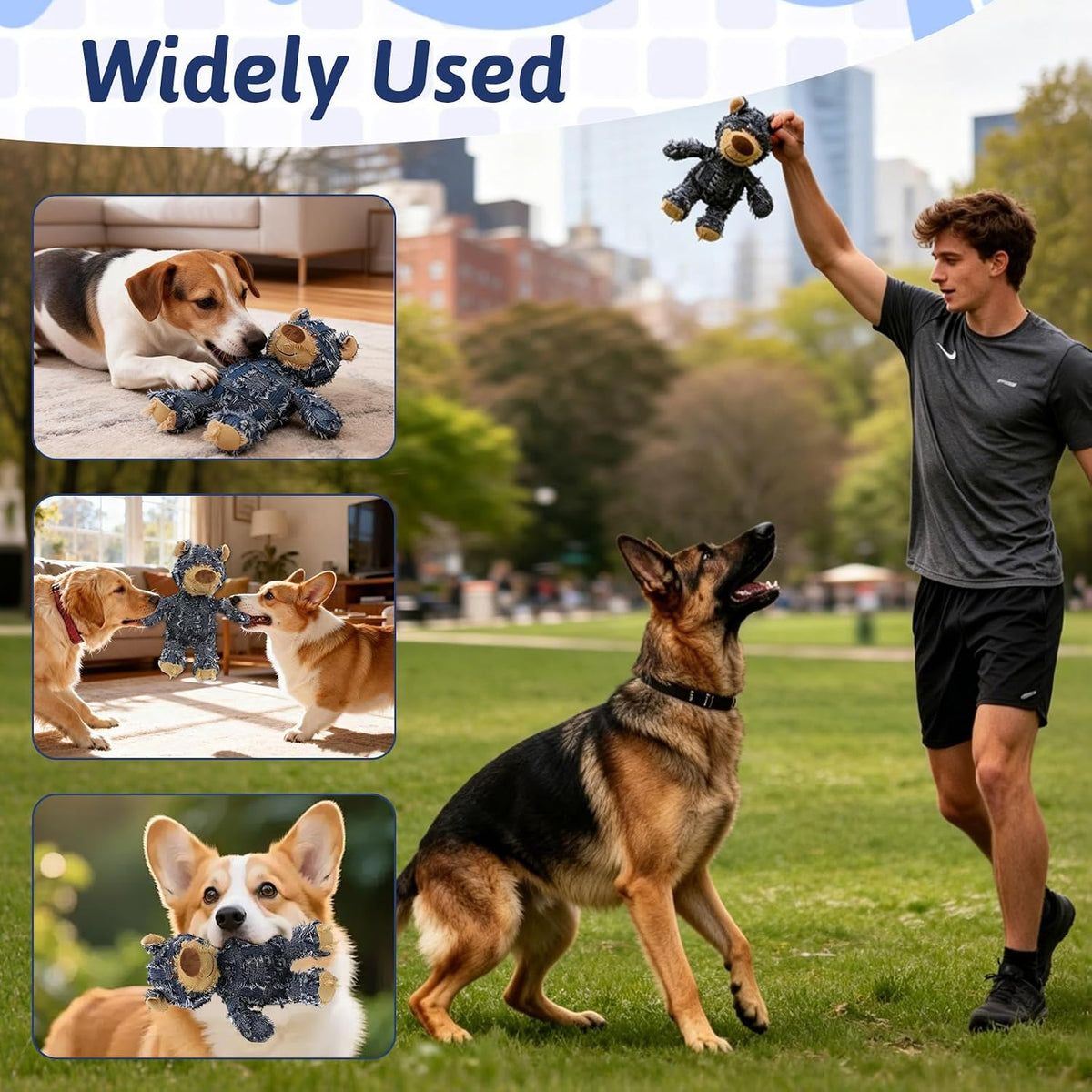 Dog Companion for Heavy Chewers- Indestructible Robust Bear Dog Toy, Resistant Squeaky Dog Toys for Heavy Chewers, Unbreakable Stuffed Plush Dog Toys for Aggressive Chewers (A-Navy)