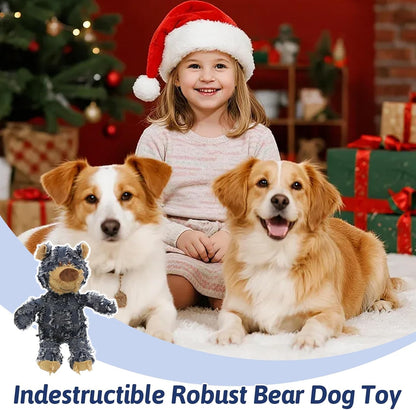 Dog Companion for Heavy Chewers- Indestructible Robust Bear Dog Toy, Resistant Squeaky Dog Toys for Heavy Chewers, Unbreakable Stuffed Plush Dog Toys for Aggressive Chewers (A-Navy)