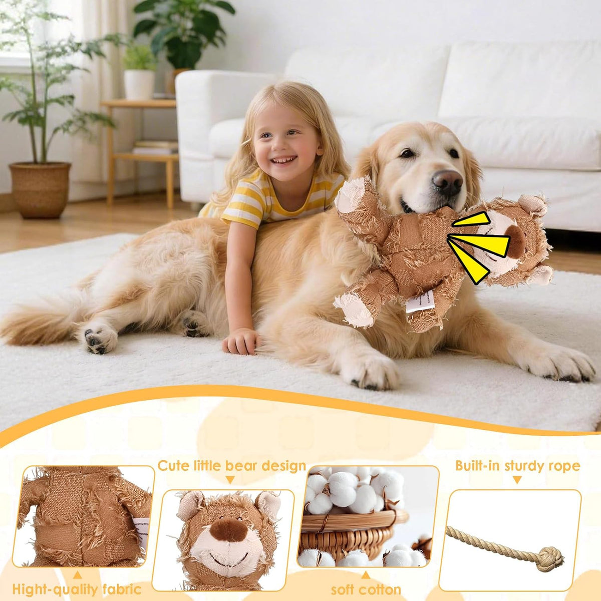 Dog Companion for Heavy Chewers- Indestructible Robust Bear Dog Toy, Resistant Squeaky Dog Toys for Heavy Chewers, Unbreakable Stuffed Plush Dog Toys for Aggressive Chewers (A-Navy)