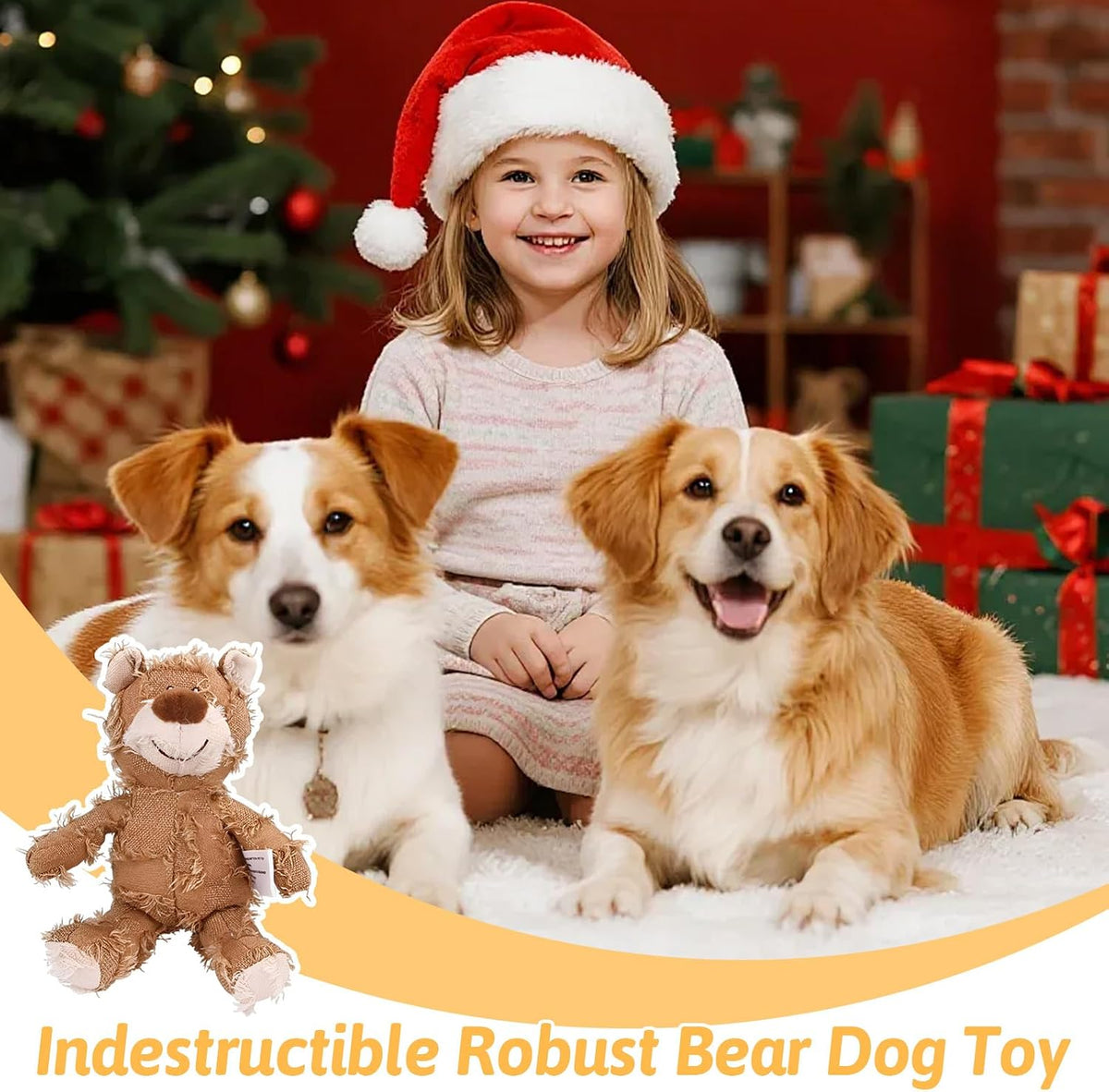 Dog Companion for Heavy Chewers- Indestructible Robust Bear Dog Toy, Resistant Squeaky Dog Toys for Heavy Chewers, Unbreakable Stuffed Plush Dog Toys for Aggressive Chewers (A-Navy)