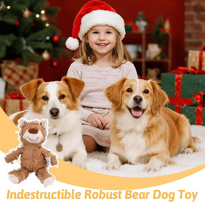 Dog Companion for Heavy Chewers- Indestructible Robust Bear Dog Toy, Resistant Squeaky Dog Toys for Heavy Chewers, Unbreakable Stuffed Plush Dog Toys for Aggressive Chewers (A-Navy)