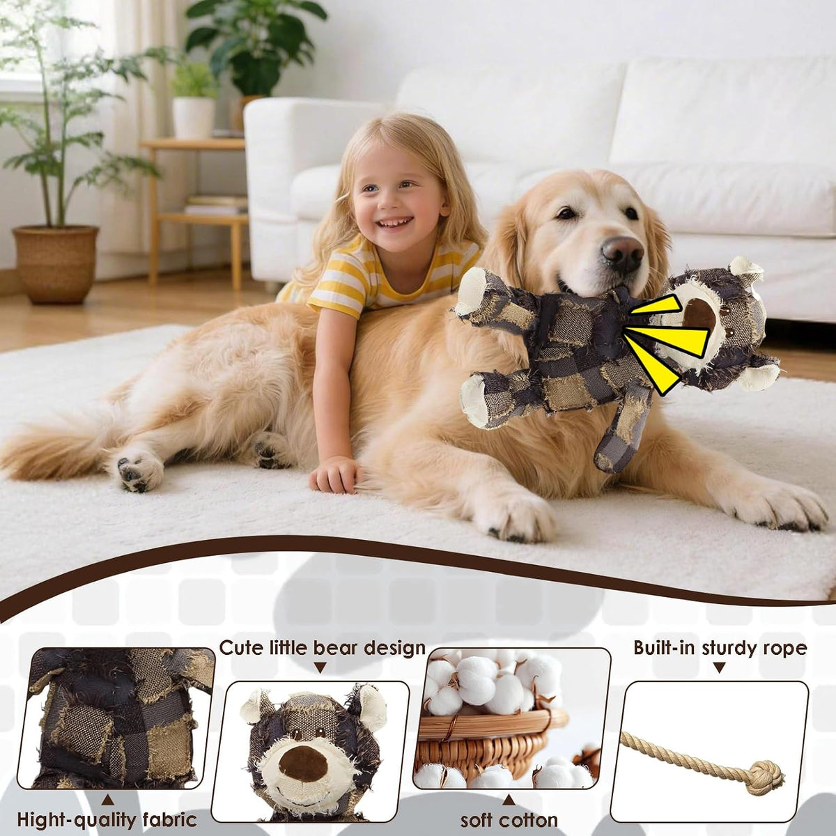 Dog Companion for Heavy Chewers- Indestructible Robust Bear Dog Toy, Resistant Squeaky Dog Toys for Heavy Chewers, Unbreakable Stuffed Plush Dog Toys for Aggressive Chewers (A-Navy)