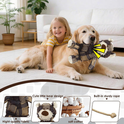 Dog Companion for Heavy Chewers- Indestructible Robust Bear Dog Toy, Resistant Squeaky Dog Toys for Heavy Chewers, Unbreakable Stuffed Plush Dog Toys for Aggressive Chewers (A-Navy)