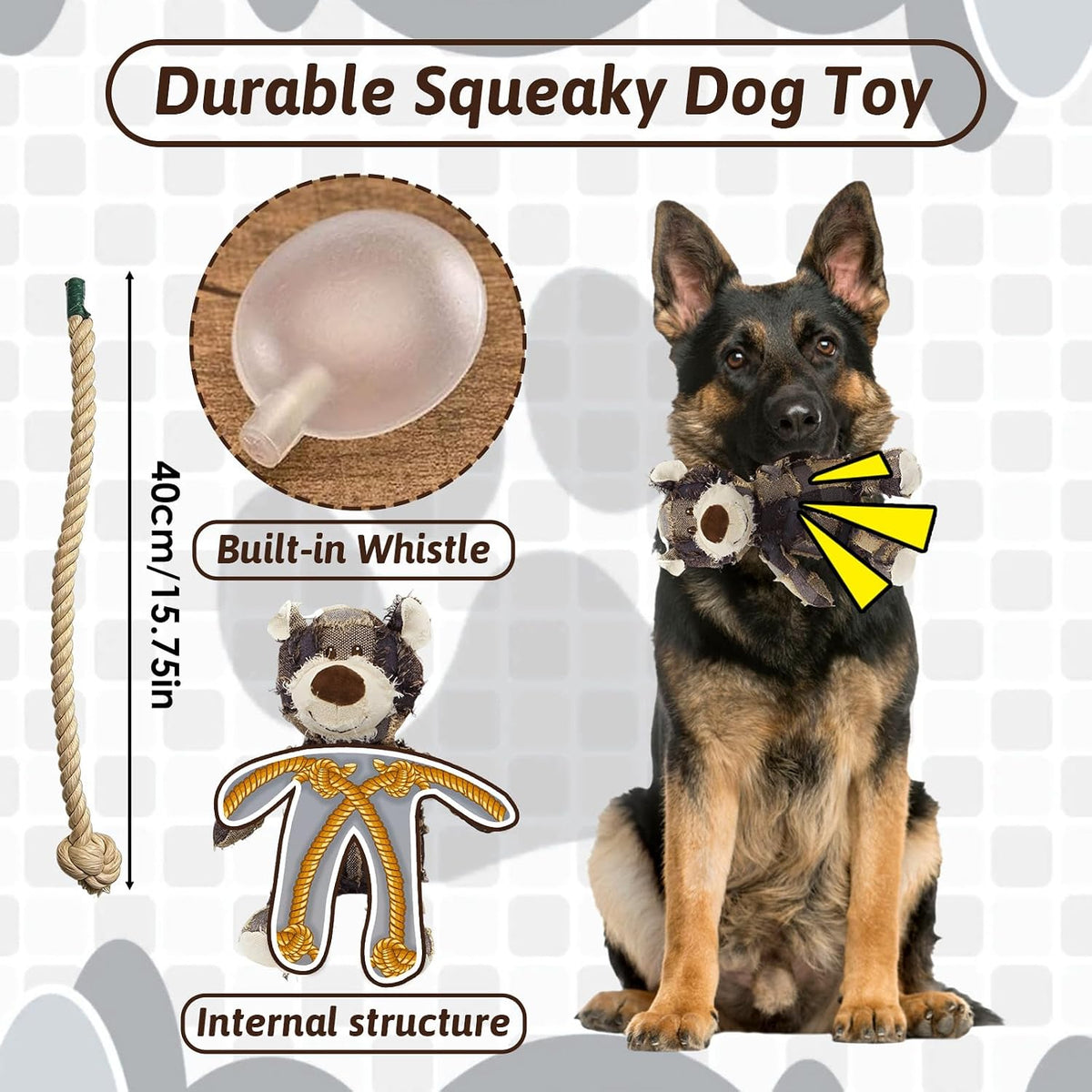 Dog Companion for Heavy Chewers- Indestructible Robust Bear Dog Toy, Resistant Squeaky Dog Toys for Heavy Chewers, Unbreakable Stuffed Plush Dog Toys for Aggressive Chewers (A-Navy)